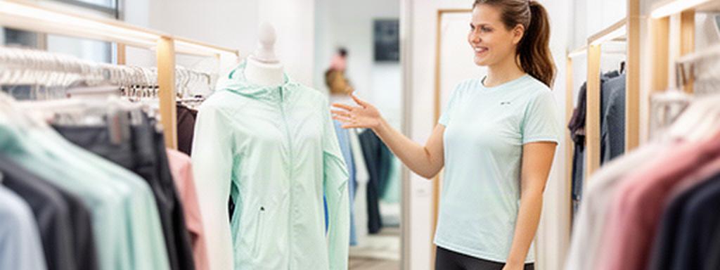 Klant past sportkleding in een lichte winkel met persoonlijk advies