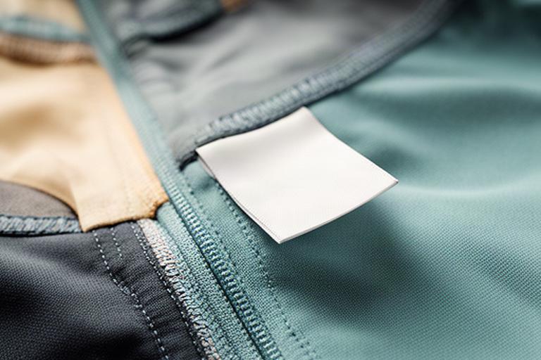 Details van een label met materiaalinformatie aan een sportjack