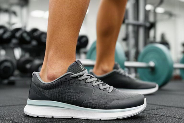 Fitnessschoen met platte zool tijdens krachttraining in een lichte sportschool