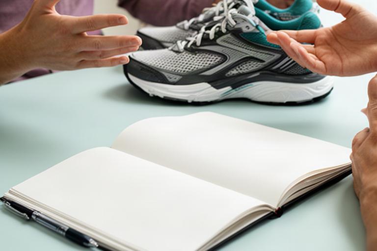Notitieboek met een klantenservicegesprek over een sportartikel